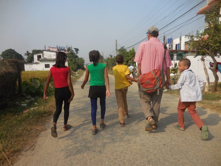 Samurai and some of the kids he works with in Nepal. Photo courtesy of Monika Fleming. 
