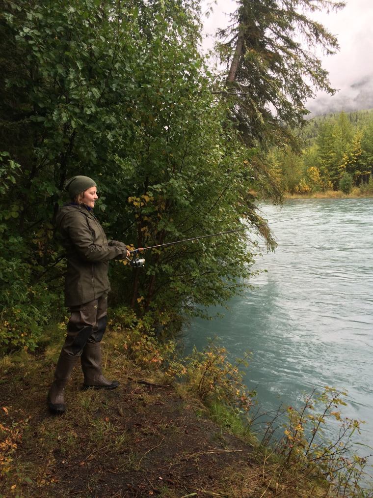 Monika fishing on the Kenai River on the Kenai Peninsula of Alaska. Photo courtesy of Monika Fleming. 